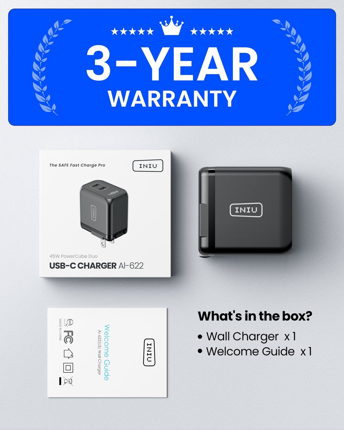 INIU I622 Dual Port USB-C GaN Fast Charger 45W