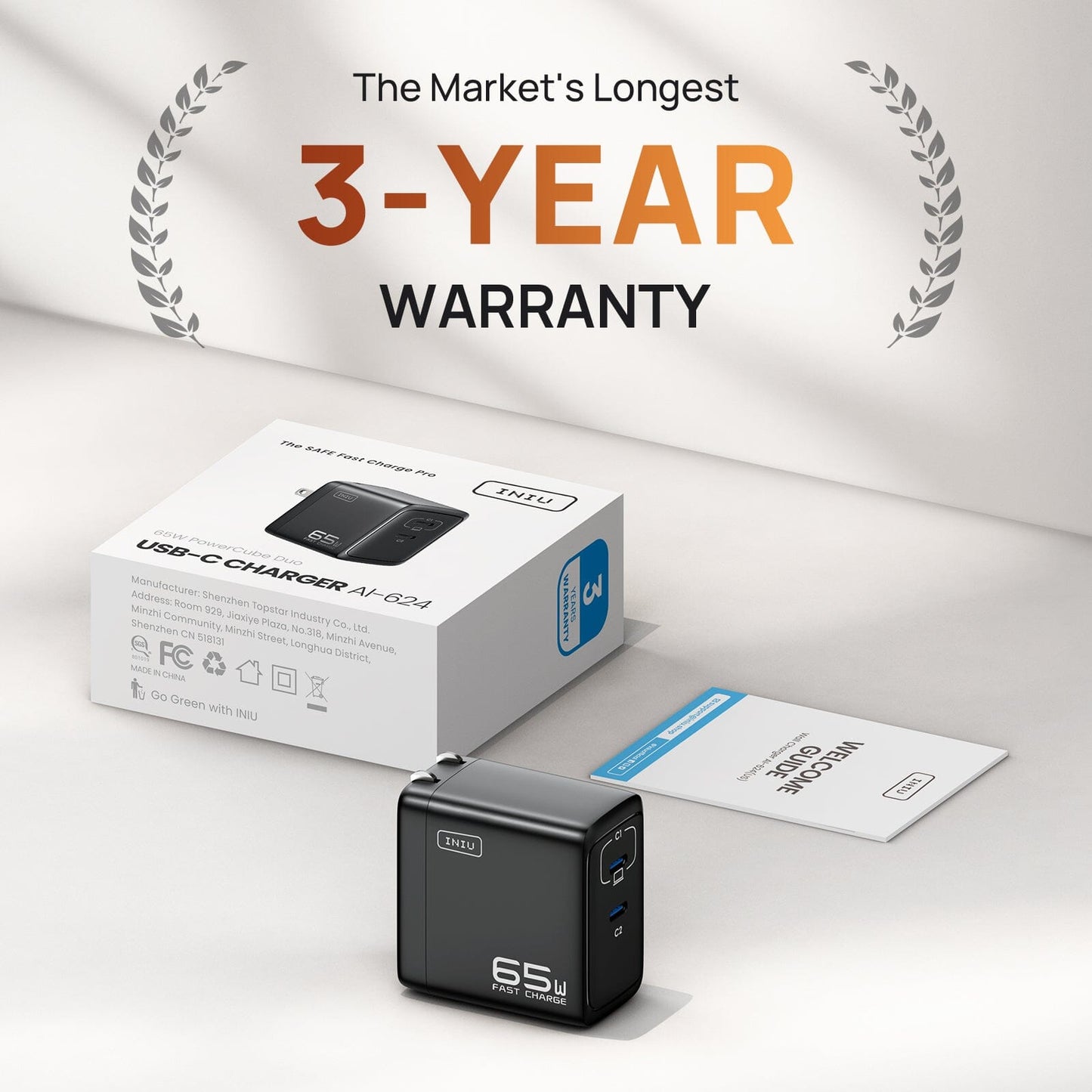 INIU I624 65W Dual Ports Wall Charger, GaN Material