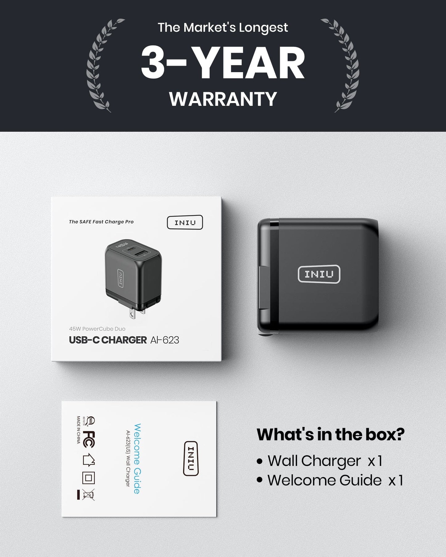 INIU I623 2-Port 45W Super Fast Charger